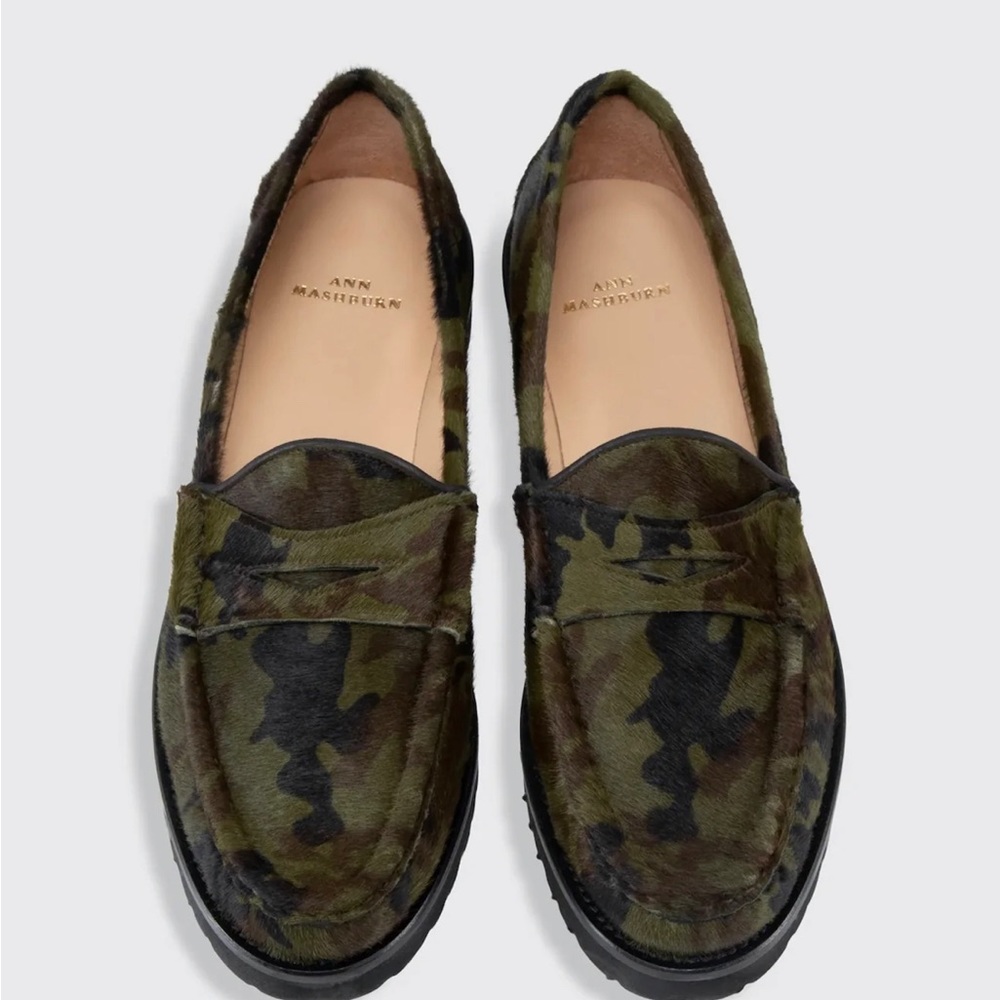Ann Mashburn Calf-hair Camo Lug Sole Loafers EUC 6